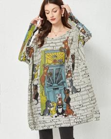 img 3 attached to Ellazhu DH42 A: Women'S Oversized Long Sleeve Crewneck Cat Painting Sweatshirt Pullover