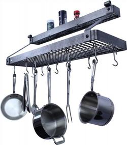 img 1 attached to Hammered Steel Enclume Premier Wall Pot Rack With Shelf And Bookshelf Storage