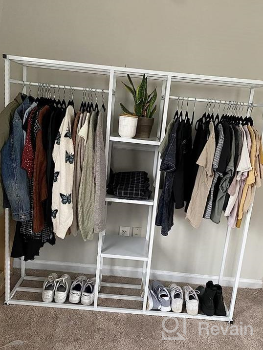 img 1 attached to UDEAR Large Freestanding Metal Garment Rack With 6 Shelves, 2 Hanging Racks For Clothes, Shoes And Bags - Open Wardrobe Closet Storage Organizer For Entryway And Room In Sleek Black Design review by Mike Vargas