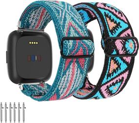 img 4 attached to 🌈 Set of 2 Limque Stretch Watch Bands - Ideal for Fitbit Versa/Versa 2/Versa Lite/SE - Blue Pink/Green Arrow