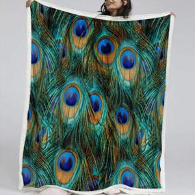 img 4 attached to BlessLiving Peacock Sherpa Fleece Blanket: Cozy Up Your Home Decor Or Adventure In Style