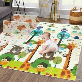 img 4 attached to 👶 Large 79x71 inches Mergren Baby Play Mat - Portable Waterproof Foam Foldable Crawling Mat | Colorful Animals with Reversible Double-Sided Patterns | Anti-Slip Floor Playing Mats for Infants - Portable