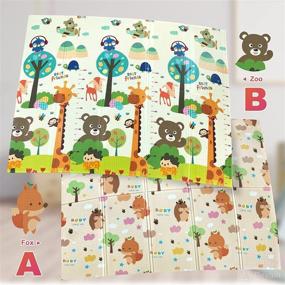img 3 attached to 👶 Large 79x71 inches Mergren Baby Play Mat - Portable Waterproof Foam Foldable Crawling Mat | Colorful Animals with Reversible Double-Sided Patterns | Anti-Slip Floor Playing Mats for Infants - Portable