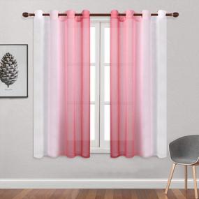 img 3 attached to DWCN Ombre Sheer Curtains - Faux Linen Gradient Semi Voile Grommet Top Занавески для спальни и гостиной для девочек, набор из 2 оконных занавесок, длина 52 X 63 дюйма, розовый