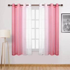 img 4 attached to DWCN Ombre Sheer Curtains - Faux Linen Gradient Semi Voile Grommet Top Занавески для спальни и гостиной для девочек, набор из 2 оконных занавесок, длина 52 X 63 дюйма, розовый