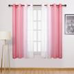 dwcn ombre sheer curtains - faux linen gradient semi voile grommet top girl’s bedroom and living room curtains, set of 2 window curtain panels, 52 x 63 inch length, pink logo