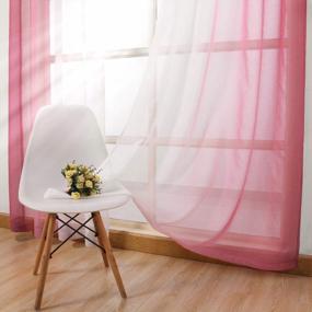 img 1 attached to DWCN Ombre Sheer Curtains - Faux Linen Gradient Semi Voile Grommet Top Занавески для спальни и гостиной для девочек, набор из 2 оконных занавесок, длина 52 X 63 дюйма, розовый