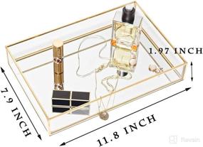 img 1 attached to 💎 CHICHIC Gold Mirror Tray Organizer for Jewelry, Vanity, Perfume, Dresser – Decorative Glass Metal Makeup Tray for Bathroom, Bedroom, and Cosmetics Storage – 11.8 x 7.9 Inch