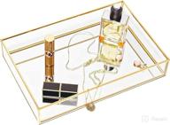 💎 chichic gold mirror tray organizer for jewelry, vanity, perfume, dresser – decorative glass metal makeup tray for bathroom, bedroom, and cosmetics storage – 11.8 x 7.9 inch логотип