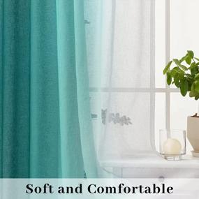 img 1 attached to Teal And White Ombre Sheer Curtains 95 Inch Long, Yakamok Tab Top Gradient Linen Semi-Sheer Curtain Panels For Bedroom & Living Room - Set Of 2 (52 X 95 Inches)