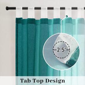 img 2 attached to Teal And White Ombre Sheer Curtains 95 Inch Long, Yakamok Tab Top Gradient Linen Semi-Sheer Curtain Panels For Bedroom & Living Room - Set Of 2 (52 X 95 Inches)