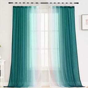 img 3 attached to Teal And White Ombre Sheer Curtains 95 Inch Long, Yakamok Tab Top Gradient Linen Semi-Sheer Curtain Panels For Bedroom & Living Room - Set Of 2 (52 X 95 Inches)