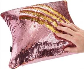 img 3 attached to Mermaid Fish Glitter Pillow Cover, MOCOFO Reversible Sequins Pillowcase With Color Changing Flip Sequins, Pink And Gold, Fun Decorative Cushion Cover For Sofa, Couch, And Bedroom, 16X16 Inches