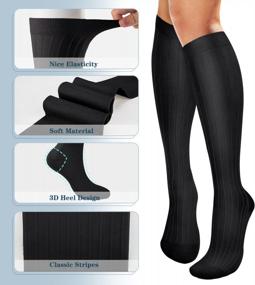 img 1 attached to 3 Pack Compression Socks For Women - Knee High Stockings Best For Running, Nursing, Athletic Circulation