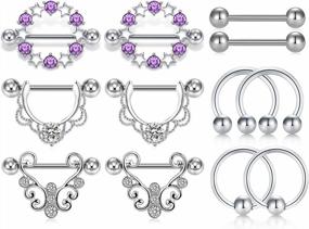 img 3 attached to Sparkle And Shine: 14G Surgical Steel Nipple & Tongue Piercing Jewelry Set With CZ Stones By LAURITAMI