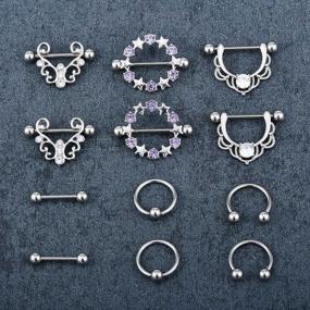 img 2 attached to Sparkle And Shine: 14G Surgical Steel Nipple & Tongue Piercing Jewelry Set With CZ Stones By LAURITAMI