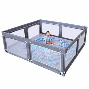 img 4 attached to Extra Large Baby Playard | Toddler Safety Activity Center With Anti-Slip Base & Tear-Resistant Material | 79”×70” Grey TODALE Playpen