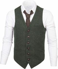 img 3 attached to Men'S Slim Fit Wool Blend Herringbone Tweed Waistcoat Vest