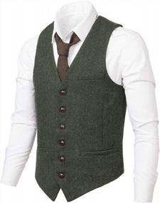 img 4 attached to Men'S Slim Fit Wool Blend Herringbone Tweed Waistcoat Vest