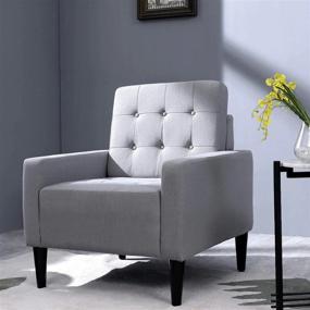 img 4 attached to Gray Upholstered Mid-Century Modern Arm Chair Living Room Single Sofa Comfy Fabric Accent Furniture For Bedroom Office 1PCS