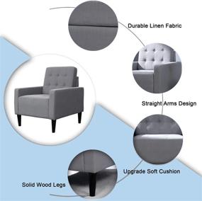 img 1 attached to Gray Upholstered Mid-Century Modern Arm Chair Living Room Single Sofa Comfy Fabric Accent Furniture For Bedroom Office 1PCS