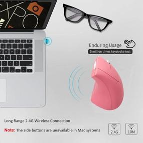 img 2 attached to CHUYI Эргономичная вертикальная беспроводная мышь 6 кнопок 1600 DPI Оптическая и портативная офисная беспроводная мышь с USB-приемником для ПК, ноутбука, большой правой руки (розовый)