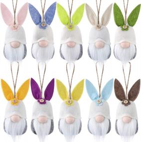img 4 attached to Easter Hanging Bunny Ornaments Set Of 10, Colorful Plush Bunny Gnomes Easter Gnomes Tree Ornament Decorations