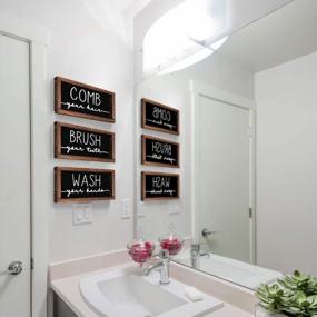 img 1 attached to 🚽 Set of 3 LIBWYS Bathroom Sign & Plaque - Decorative Rustic Wood Farmhouse Wall Decor for Bathroom - Wash Your Hands, Brush Your Teeth, Comb Your Hair (Black)