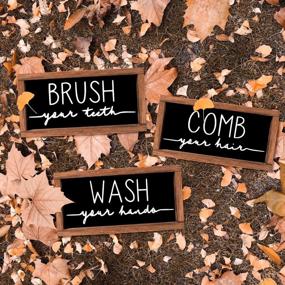 img 3 attached to 🚽 Set of 3 LIBWYS Bathroom Sign & Plaque - Decorative Rustic Wood Farmhouse Wall Decor for Bathroom - Wash Your Hands, Brush Your Teeth, Comb Your Hair (Black)