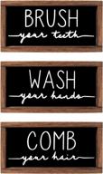 🚽 set of 3 libwys bathroom sign & plaque - decorative rustic wood farmhouse wall decor for bathroom - wash your hands, brush your teeth, comb your hair (black) logo