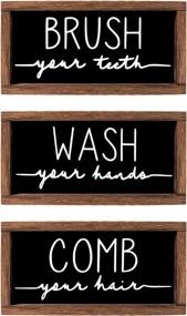 img 4 attached to 🚽 Set of 3 LIBWYS Bathroom Sign & Plaque - Decorative Rustic Wood Farmhouse Wall Decor for Bathroom - Wash Your Hands, Brush Your Teeth, Comb Your Hair (Black)