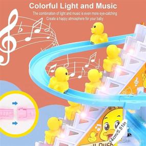 img 2 attached to 🦆 Stair Climbing Toy for Toddlers and Kids - Small Ducks Climbing Toys, Electric Ducks Chasing Race Track Game Set, Playful Roller Coaster Toy with 9 Duck LED Flashing Lights & Music Button (A)