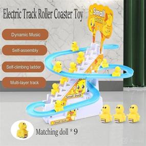 img 3 attached to 🦆 Stair Climbing Toy for Toddlers and Kids - Small Ducks Climbing Toys, Electric Ducks Chasing Race Track Game Set, Playful Roller Coaster Toy with 9 Duck LED Flashing Lights & Music Button (A)