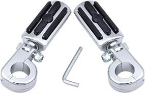 img 3 attached to Highway Foot Peg Set + Mounting Kit for Harley 1 1/4&#34; 32mm Engine Guard (Chrome P-Clamps, 3-slot Rubber Pads)