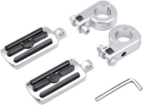 img 1 attached to Highway Foot Peg Set + Mounting Kit for Harley 1 1/4&#34; 32mm Engine Guard (Chrome P-Clamps, 3-slot Rubber Pads)