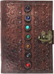 img 3 attached to Leather Book Of Shadows Journal With Chakra Gem Stones Healing Crystals And Latch, Supernatural Notebook By AzureGreen (Brown Single Lock)
