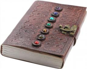 img 2 attached to Leather Book Of Shadows Journal With Chakra Gem Stones Healing Crystals And Latch, Supernatural Notebook By AzureGreen (Brown Single Lock)
