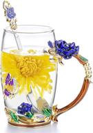 чайная кружка с цветком розы и бабочкой с подарком в виде ложки, 330 мл кофейная чашка ручной работы из стекла на день рождения, свадьбу, рождество логотип