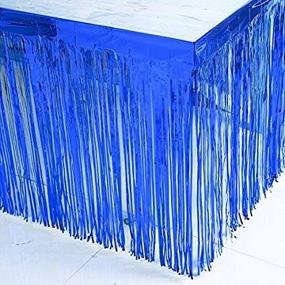 img 4 attached to Stunning Blue Metallic Foil Fringe Table Skirts - Perfect For Parades, Parties, And More!