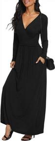 img 2 attached to LILBETTER Women Long Sleeve Deep V Neck Loose Plain Long Maxi Casual Dress