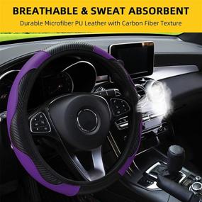 img 3 attached to AUTOYOUTH Carbon Fiber Leather Steering Wheel Cover For Men Women Universal 15 Inch Anti-Slip Breathable Elastic Stretch Car Wheel Protector For Most Cars Interior Accessories