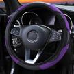 autoyouth carbon fiber leather steering wheel cover for men women universal 15 inch anti-slip breathable elastic stretch car wheel protector for most cars interior accessories logo