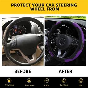 img 1 attached to AUTOYOUTH Carbon Fiber Leather Steering Wheel Cover For Men Women Universal 15 Inch Anti-Slip Breathable Elastic Stretch Car Wheel Protector For Most Cars Interior Accessories