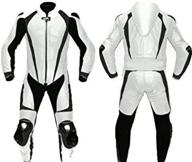 motorcycle white and black one piece leather racing suit ce approved protection (large) logo