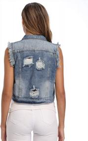 img 2 attached to Women'S Classic Long Sleeve Ripped Denim Jean Jacket Button Down