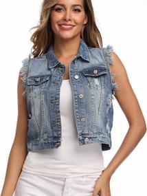 img 4 attached to Women'S Classic Long Sleeve Ripped Denim Jean Jacket Button Down