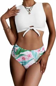 img 1 attached to Balasami Women'S Cut-Out High Neck Crop Top Bikini Swimsuit With Tie-Knot Front - Top Only