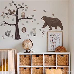 img 1 attached to 🌳 Yovkky Woodland Bear Fox Animals Tree Wall Decal Sticker with Nursery Decor for Neutral Forest Theme, Baby Room Decorations for Boys and Girls Bedroom, Playroom Art, Party Supplies, and Gifts