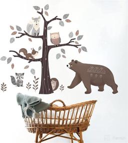 img 2 attached to 🌳 Yovkky Woodland Bear Fox Animals Tree Wall Decal Sticker with Nursery Decor for Neutral Forest Theme, Baby Room Decorations for Boys and Girls Bedroom, Playroom Art, Party Supplies, and Gifts