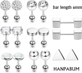 img 2 attached to 9 Pairs Stainless Steel Ball Stud Earrings Barbell CZ Cartilage Helix Piercing Jewelry Set For Men Women